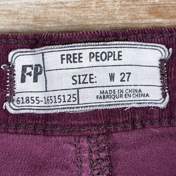 Free People Button Fly Plum Corduroy Ankle Pants Size 27 - Picture 4 of 8